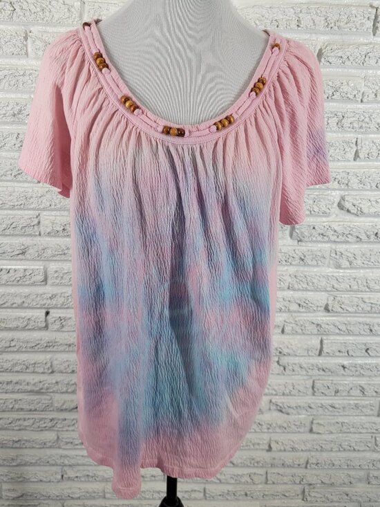 Just My Size Tops - Just My Size 1X Multicolor Tie Dye Tee Beaded Top Cotton Blend Shirt TIE1E